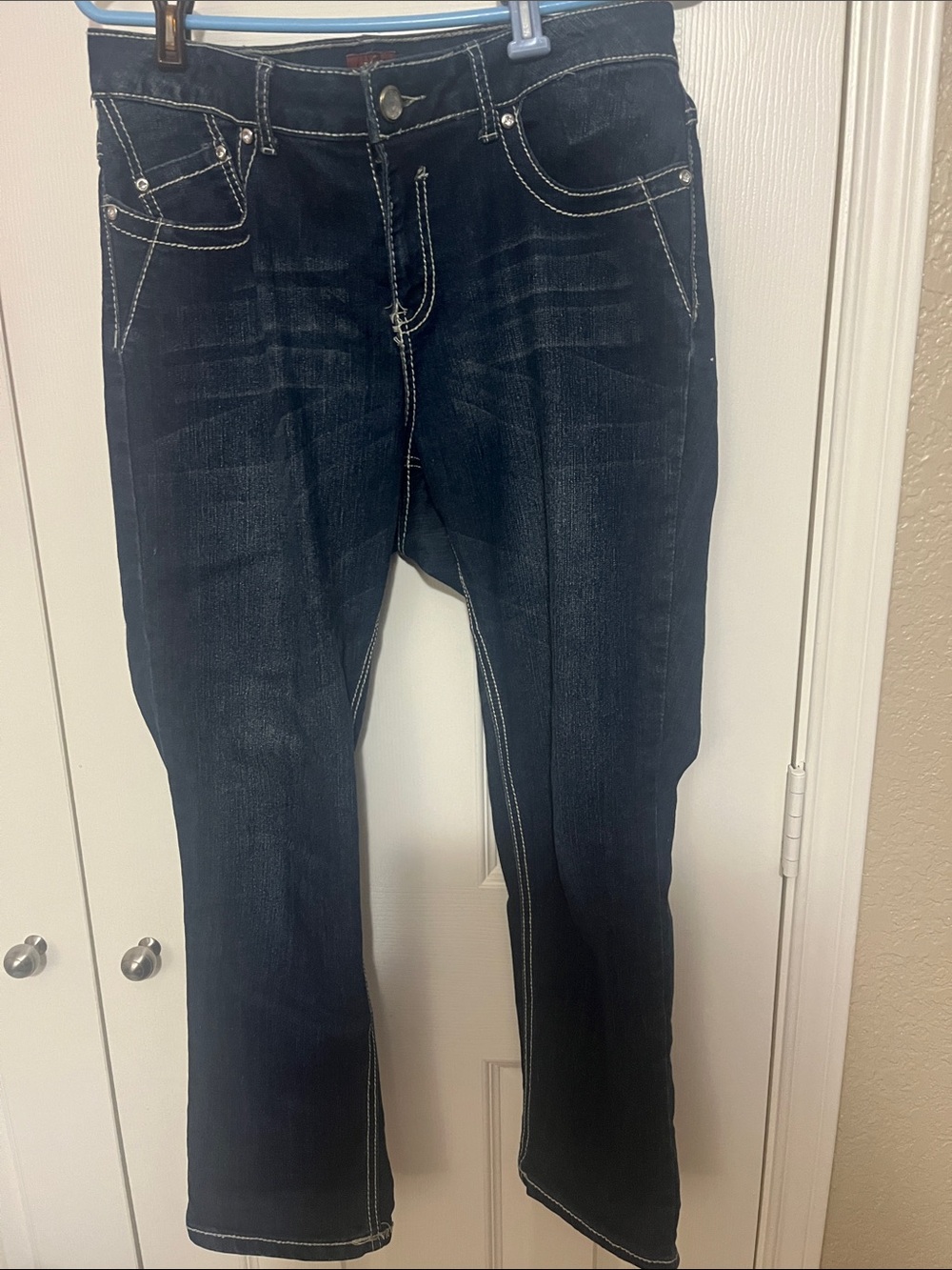 one 5 one Women's Dark Blue Relaxed Jeans with Contrast Stitching